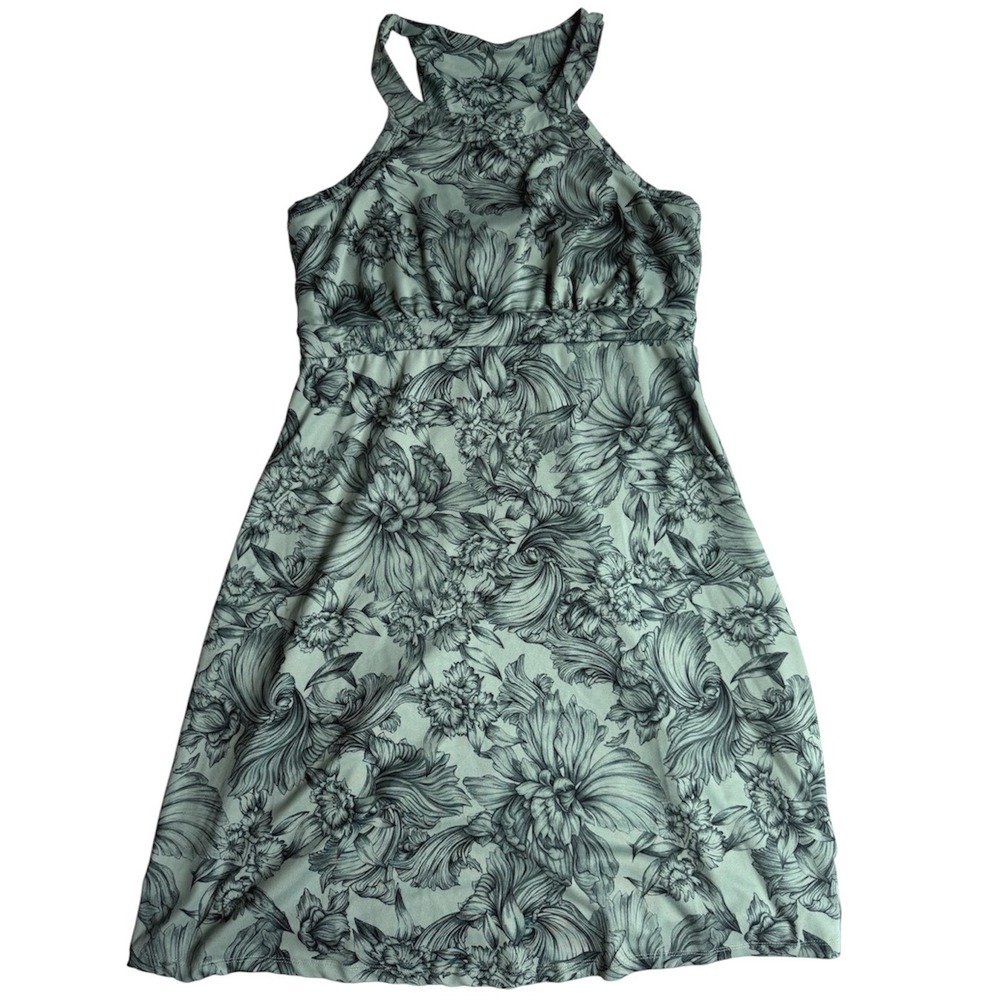 Balance Collection Sage Green Floral Halter Neck Empire Waist Dress Women Medium